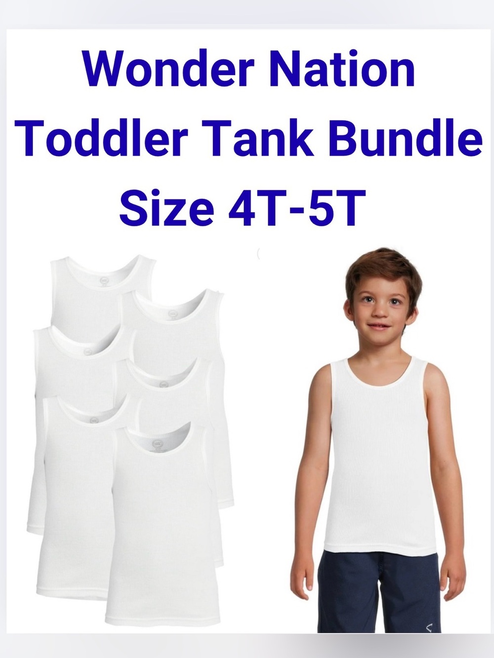 Wonder Nation Boys White Tank Undershirts 6-Pack Size 4T-5T